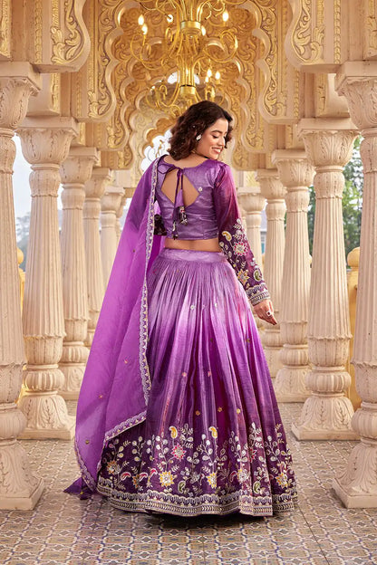 Dorsaron Women's Purple Gold Crush Embroidery Work Lehenga Choli