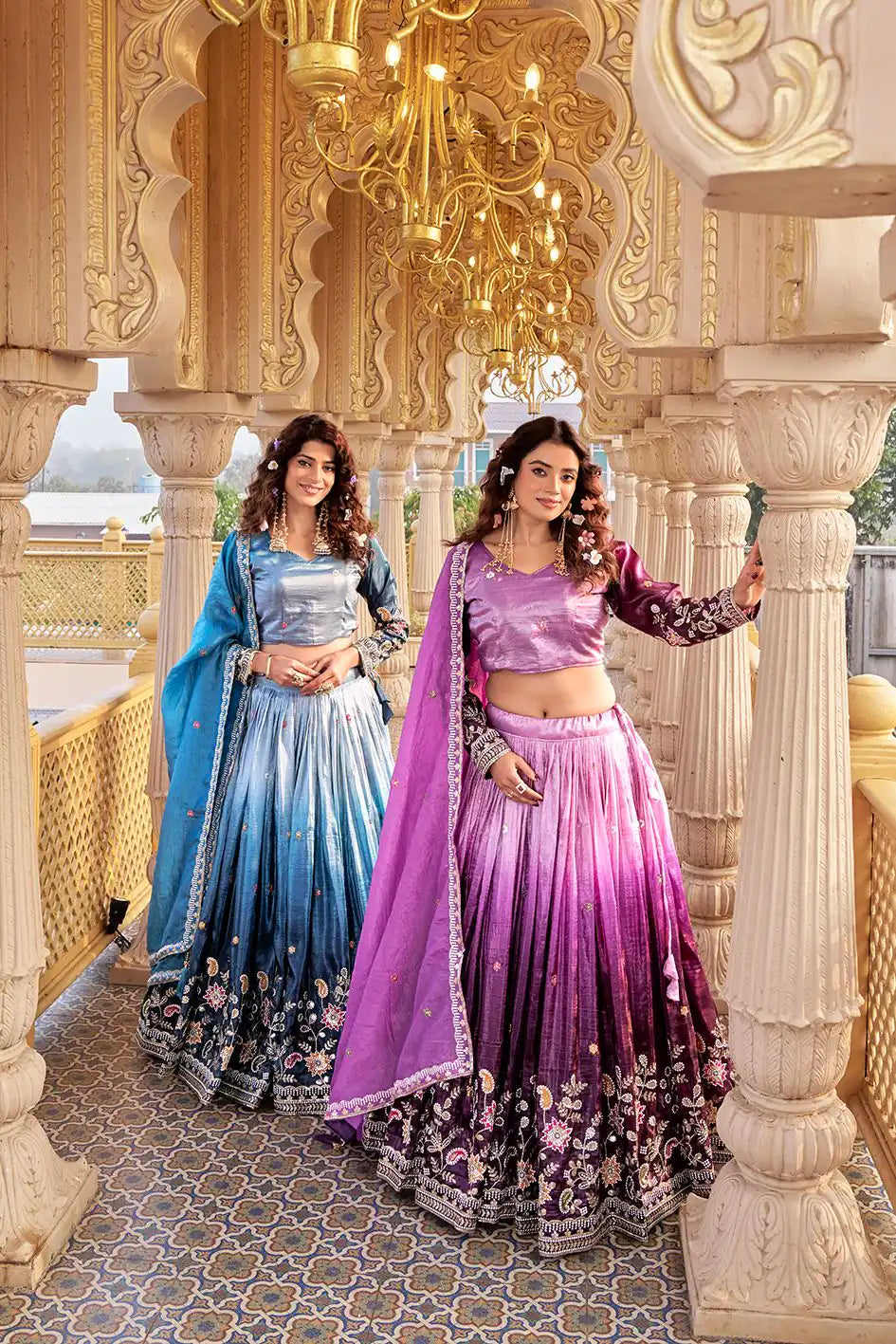 Dorsaron Women's Purple Gold Crush Embroidery Work Lehenga Choli