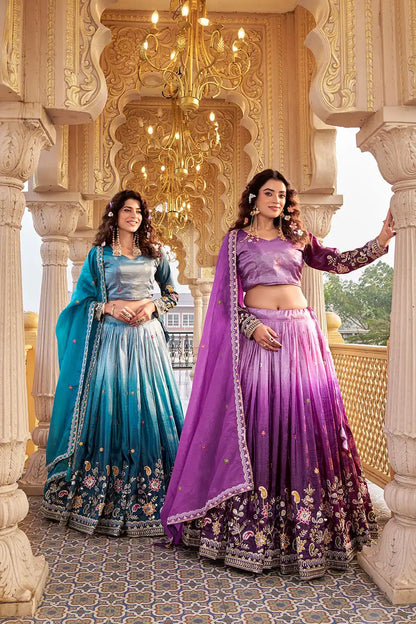Dorsaron Women's Purple Gold Crush Embroidery Work Lehenga Choli