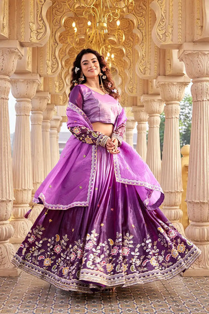 Dorsaron Women's Purple Gold Crush Embroidery Work Lehenga Choli
