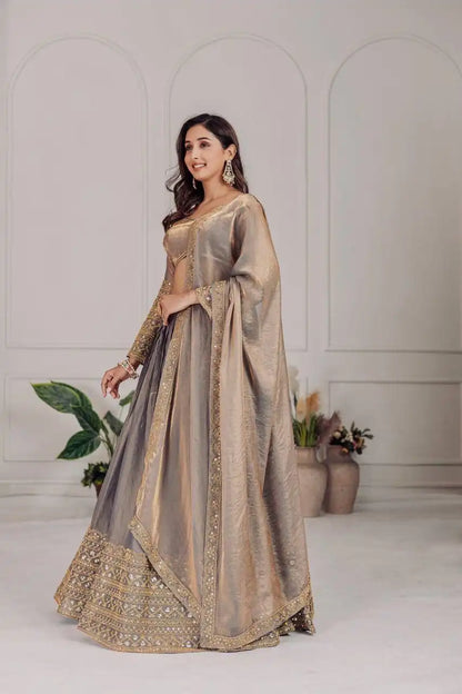 Dorsaron Women's Grey Fendi Embroidery Sequins Work Lehenga Choli