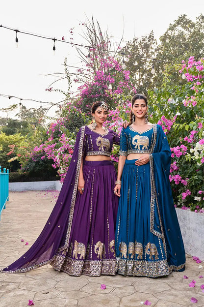 Dorsaron Women's Blue Vichitra Silk Thread Work Lehenga Choli