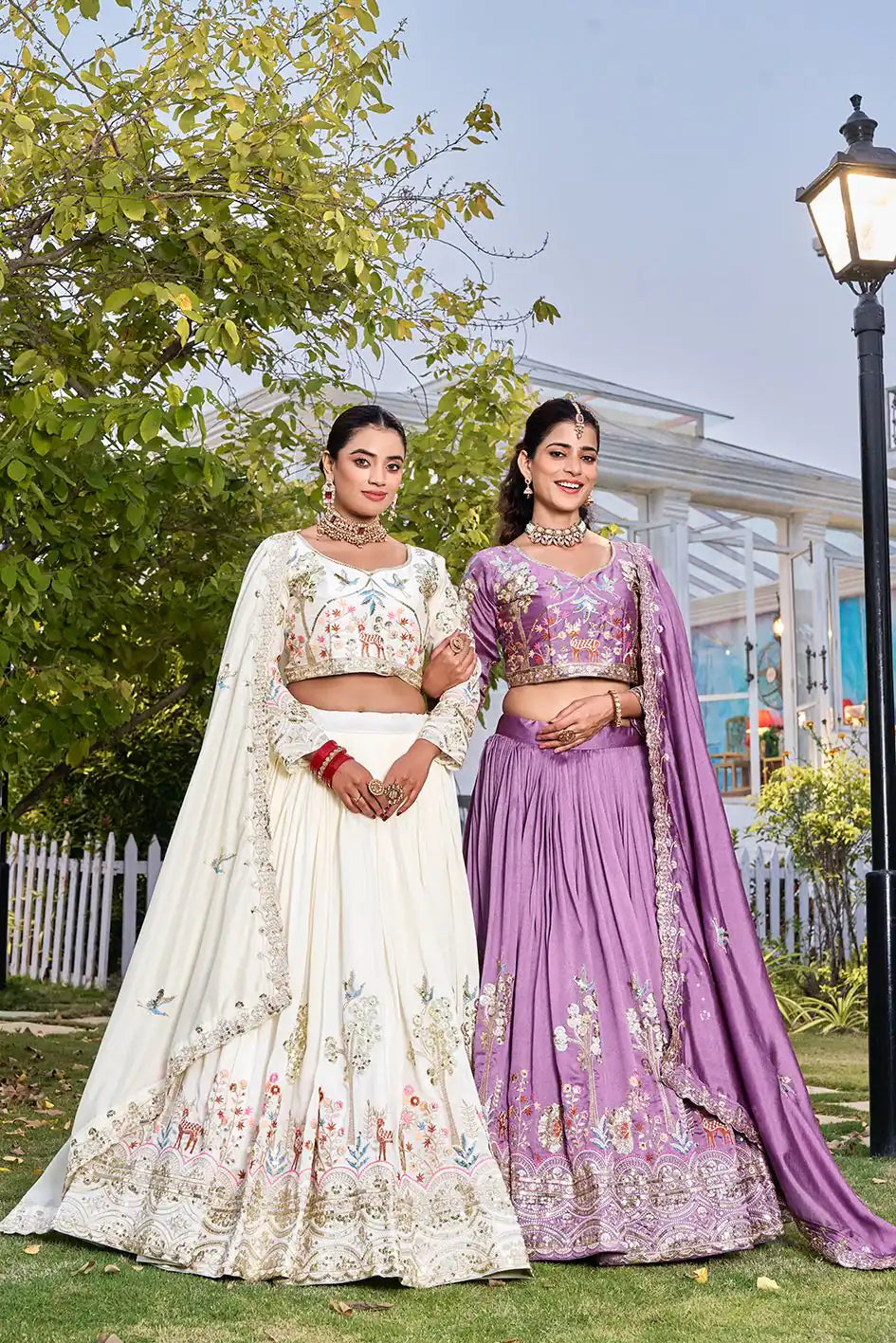 Dorsaron Women's Lavender Vichitra Silk Thread Work Lehenga Choli