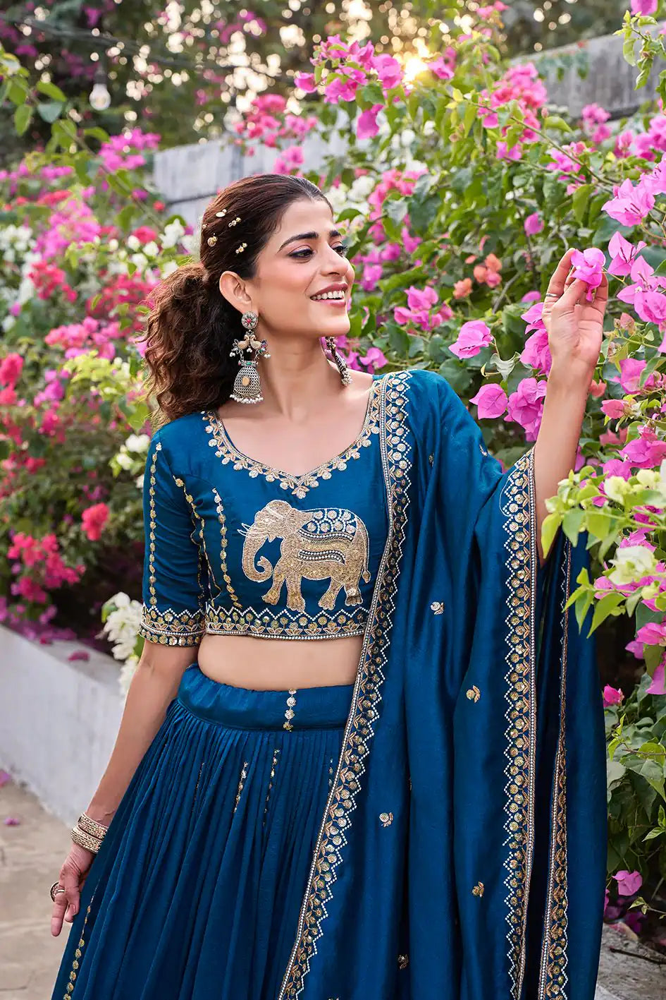 Dorsaron Women's Blue Vichitra Silk Thread Work Lehenga Choli