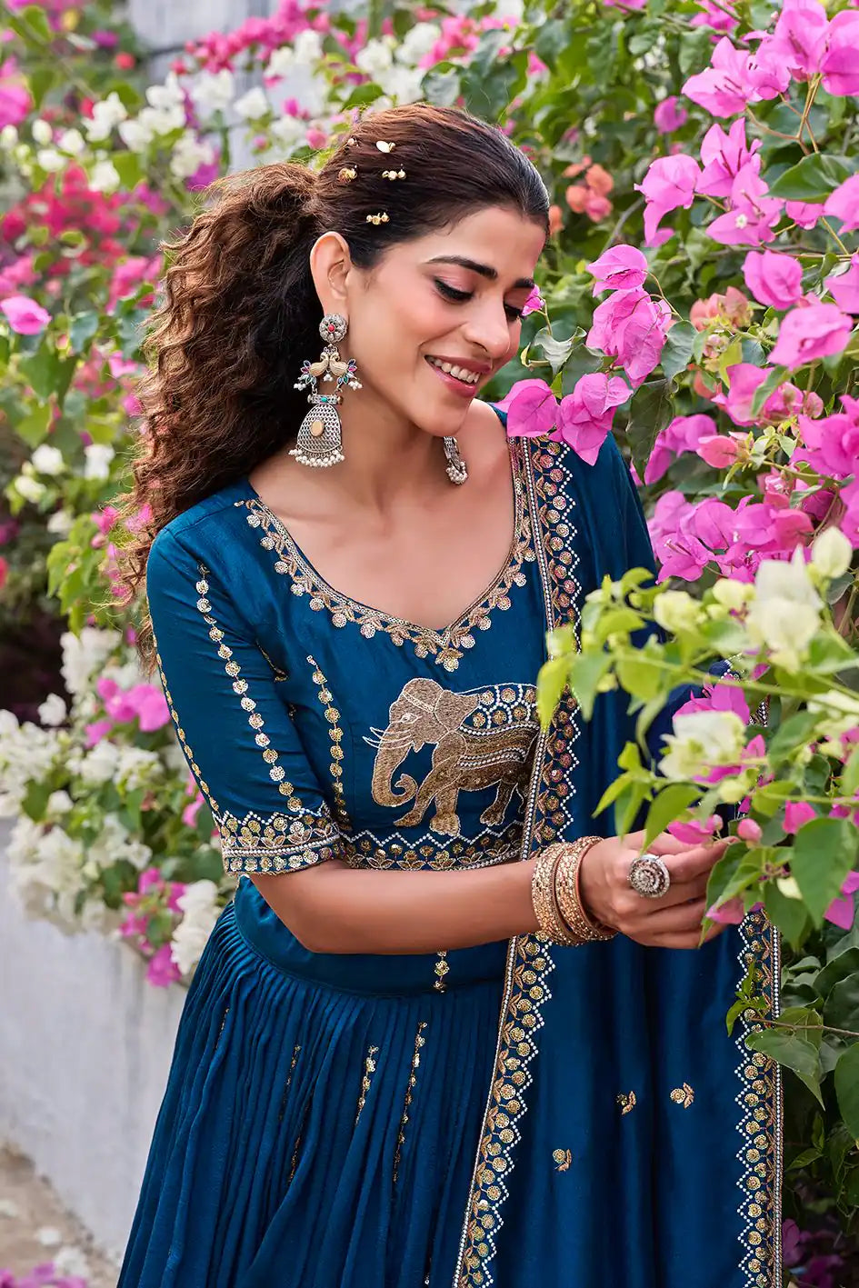 Dorsaron Women's Blue Vichitra Silk Thread Work Lehenga Choli