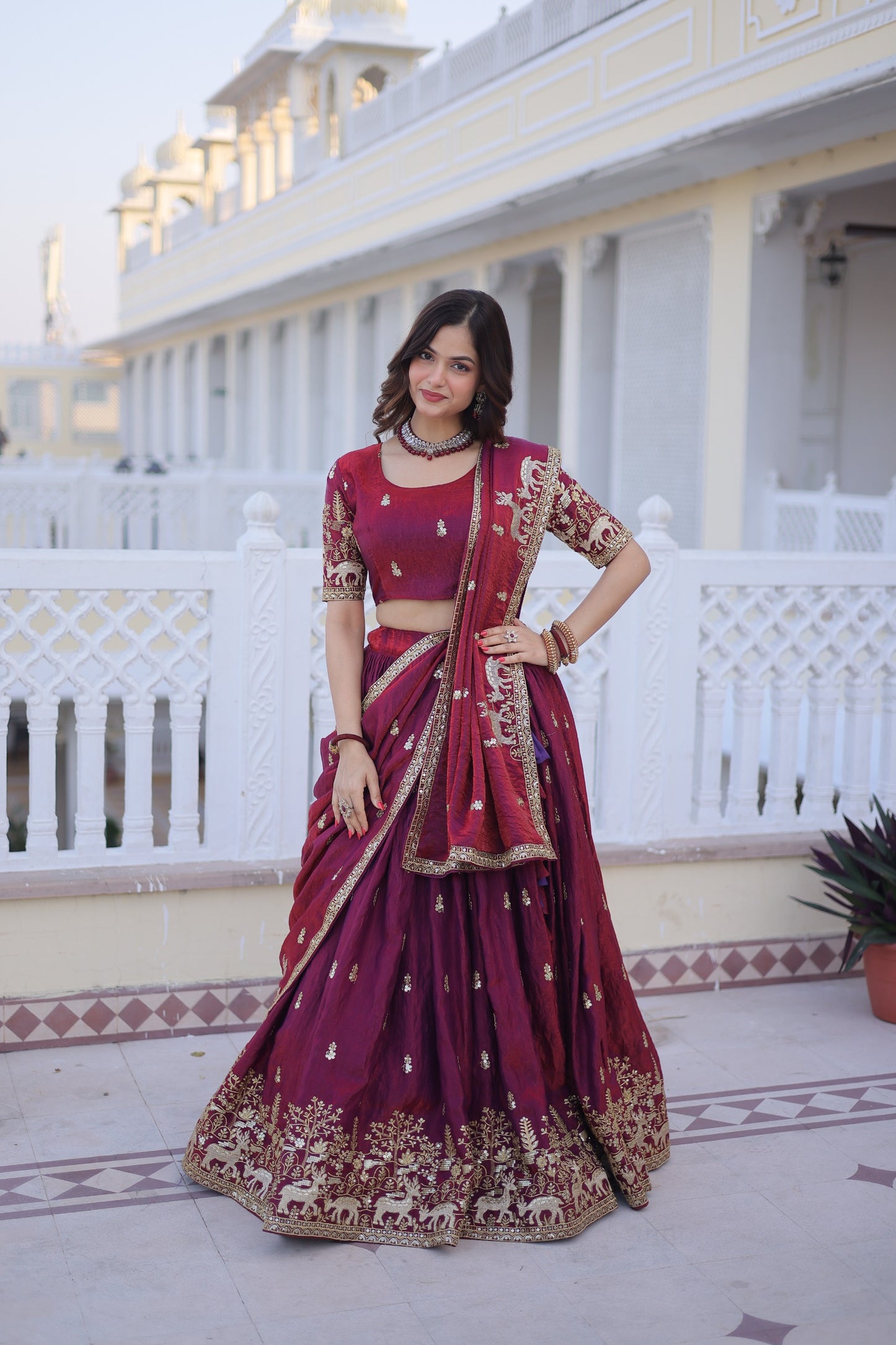 Dorsaron Women's Maroon Fendi Silk Embroider Work Lehenga Choli