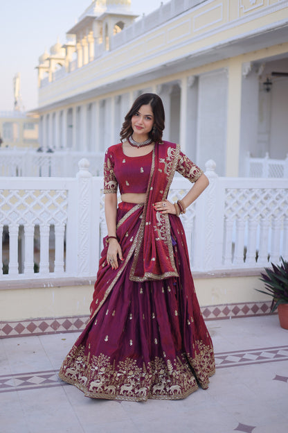 Dorsaron Women's Maroon Fendi Silk Embroider Work Lehenga Choli