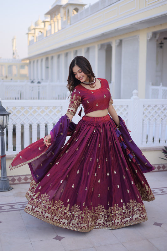 Dorsaron Women's Maroon Fendi Silk Embroider Work Lehenga Choli