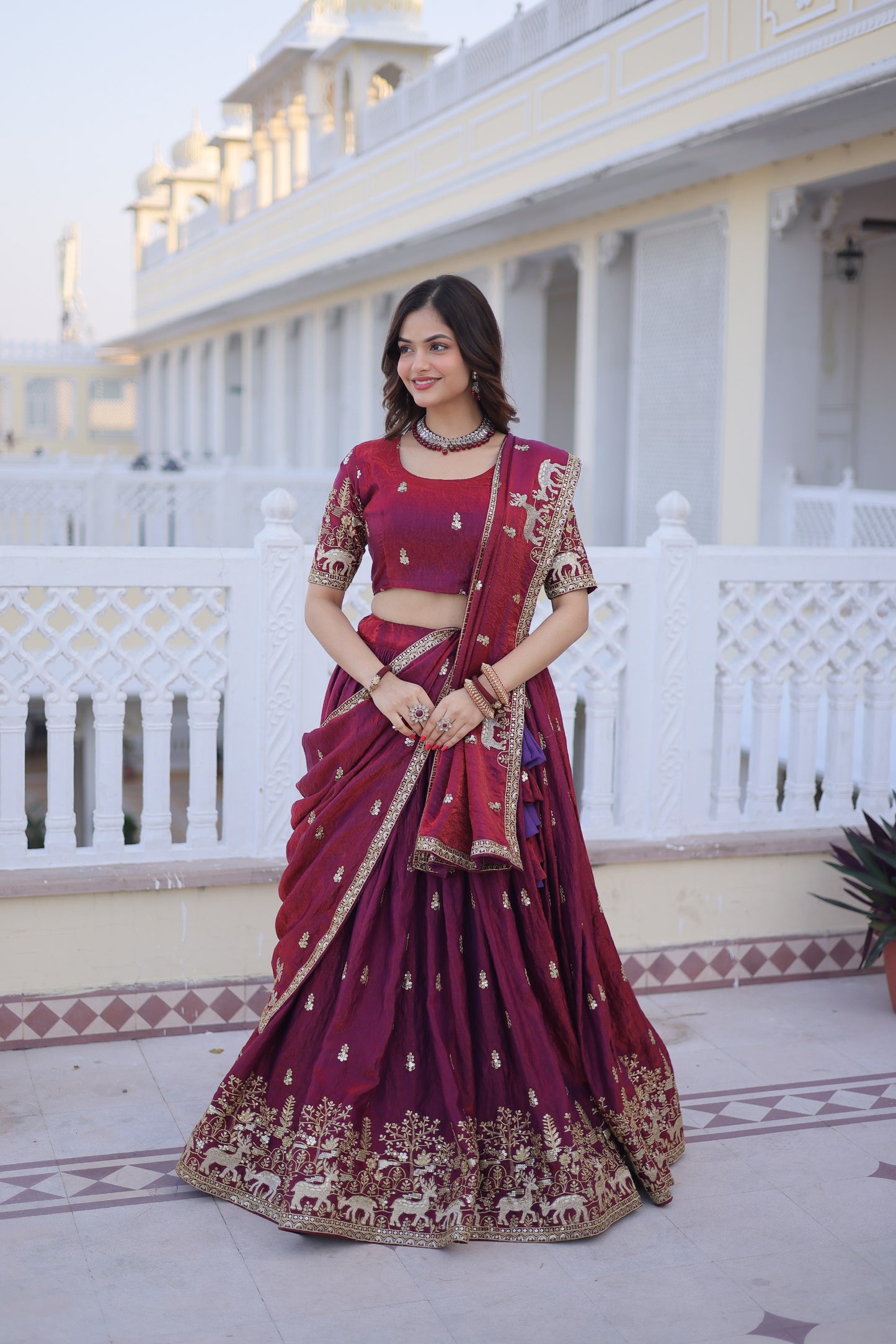 Dorsaron Women's Maroon Fendi Silk Embroider Work Lehenga Choli