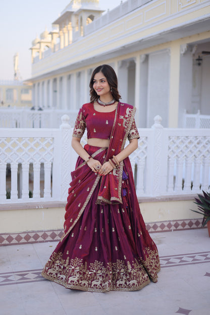 Dorsaron Women's Maroon Fendi Silk Embroider Work Lehenga Choli