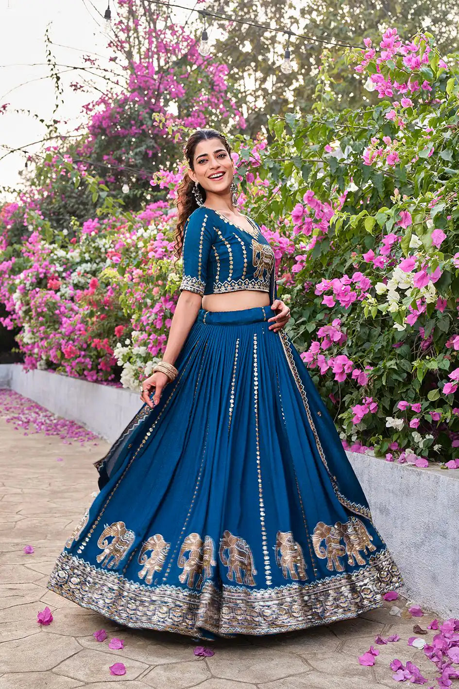 Dorsaron Women's Blue Vichitra Silk Thread Work Lehenga Choli