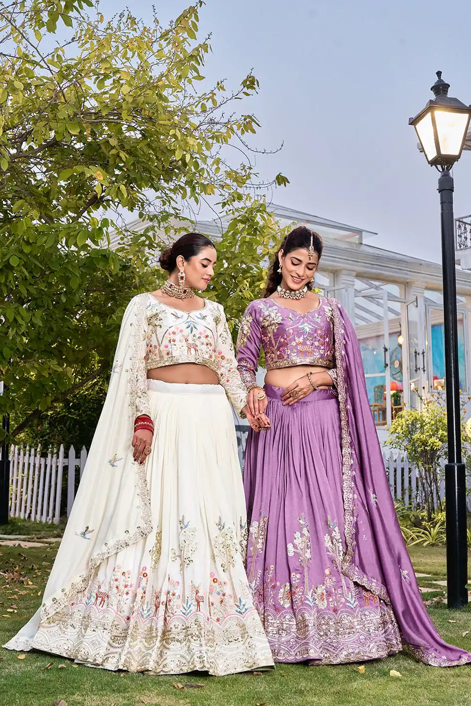 Dorsaron Women's Lavender Vichitra Silk Thread Work Lehenga Choli