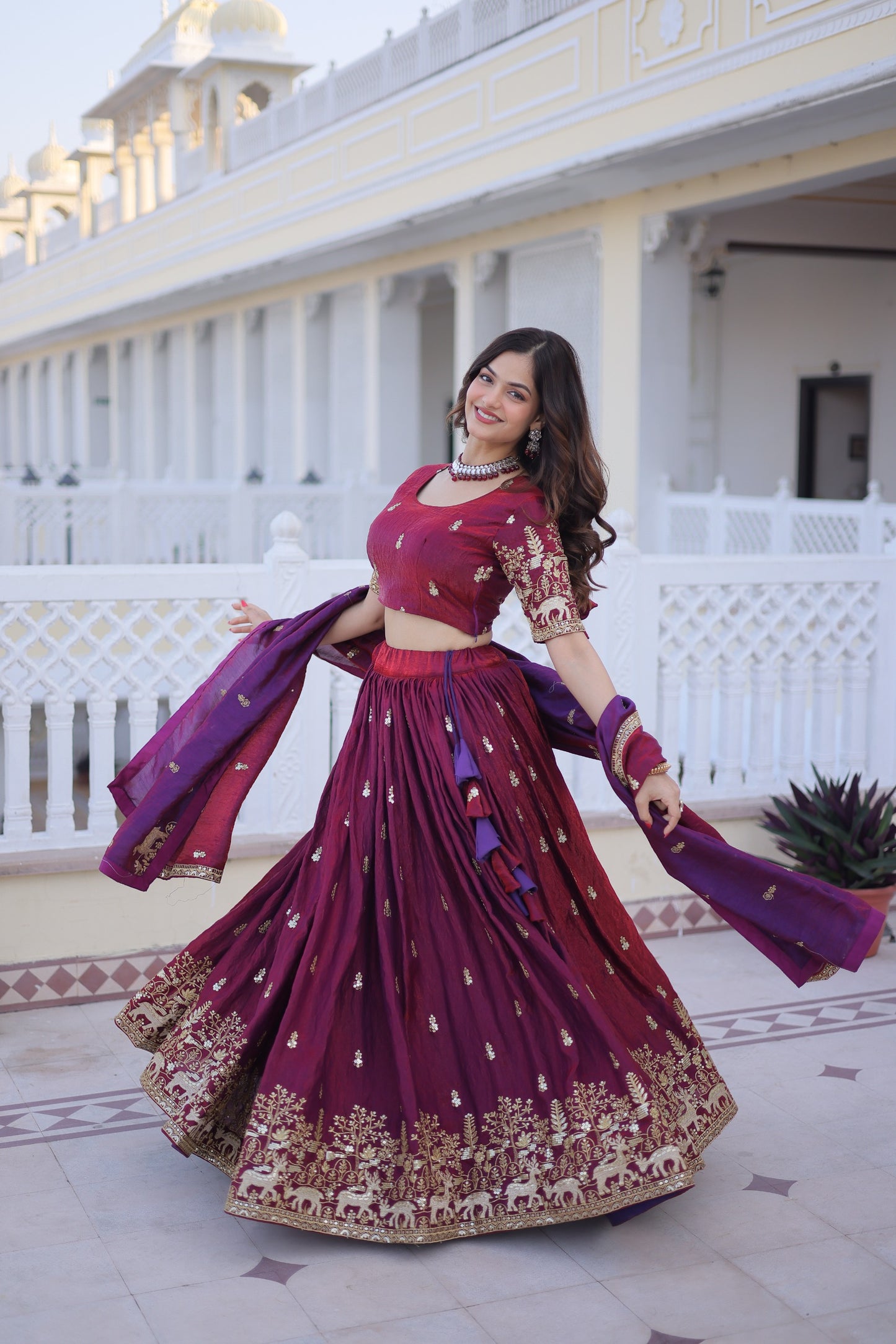 Dorsaron Women's Maroon Fendi Silk Embroider Work Lehenga Choli